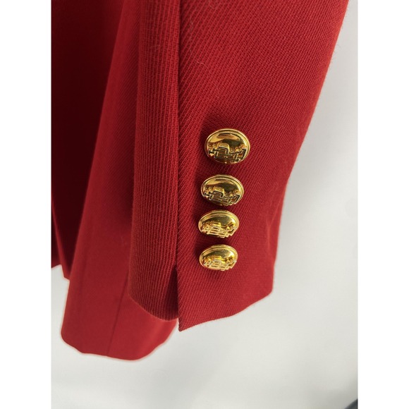 Vintage Lauren Ralph Lauren Blazer Womens Medium Red Equestrian Velvet Collar - Picture 10 of 12